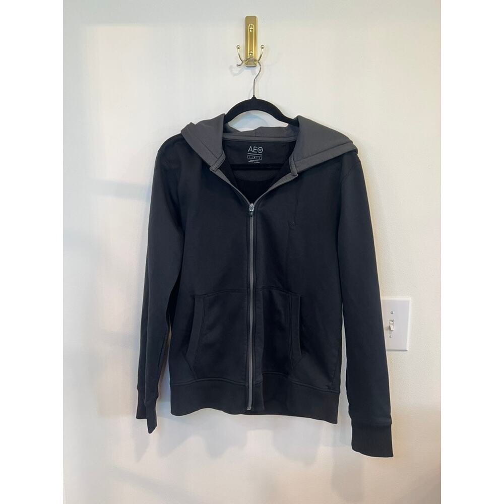 American Eagle AEO Black Full Zip Athletic Hoodie Jacket Size Large